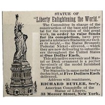 Statue Of Liberty Figurine 1885 Advertisement Victorian Richard Butler A... - $19.99