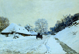 Art Con the Snow Covered Road by Claude Monet Giclee Fine Canvas Print - £11.18 GBP