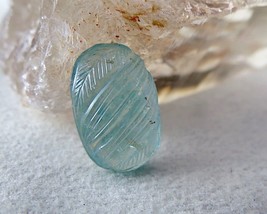 Natural Blue Aquamarine Beryl Carved 19x12 mm 14.09 Ct Gemstone For Ring Pendant - £61.04 GBP