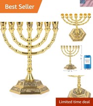 Handcrafted 8-Inch Gold Menorah with 12 Tribes Design for Hanukkah Celeb... - $42.00