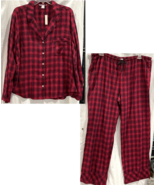 Victorias Secret Pajamas Flannel Plaid Long Sleeve Shirt Pants Red Black... - £27.59 GBP