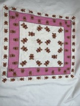 Scarf Vtg Made in Japan Color Fast Square  Bandana Pink Teddy Bear Cotton FLAW  - $13.85