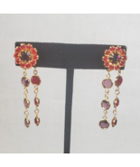 Red Hat Society Dangle Earrings Red Purple Gold Tone Chandelier Pierced - €16,89 EUR
