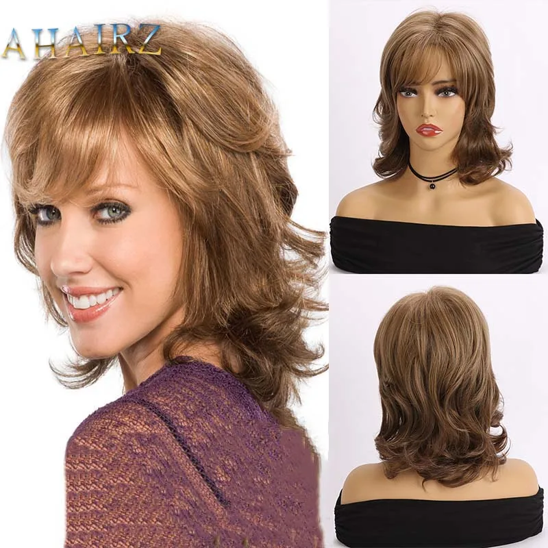 Synthetic Short Pixie Cut Brown Mixed Blonde Wigs Nature Wavy Layered Wig Wi - £18.68 GBP