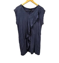 Very J Dress Womens Medium Blue Fray Hem Pullover Ruffled Short Sleeve C... - $23.02