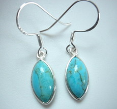 Turquoise Marquise Cabochon 925 Sterling Silver Dangle Earrings - £13.66 GBP