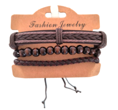 NEW Fashion Jewelry 3 Brown Bracelets 1 Stretch Beaded 2 Tie  Imitation Leather - £9.49 GBP