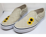 VANS Slip-On Shoes OFF THE WALL Beige Checkered Embroidered SUNFLOWERS S... - £39.49 GBP