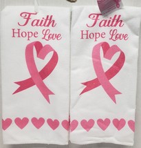 Set Of 2 Same Microfiber Towels (15&quot;x25&quot;) Cancer Awareness, Faith,Hope,Love, Gr - £8.69 GBP