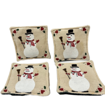 Vintage Handmade Snowman Christmas Fabric Scented Coasters 4.25&quot; Lot of 4 - £9.32 GBP