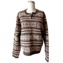 Eddie Bauer Snowflake Wool Silk Pullover Henley Sweater Brown Red-Women&#39;... - $42.75