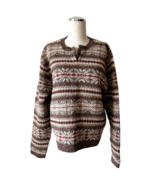 Eddie Bauer Snowflake Wool Silk Pullover Henley Sweater Brown Red-Women&#39;... - $813.93 MXN
