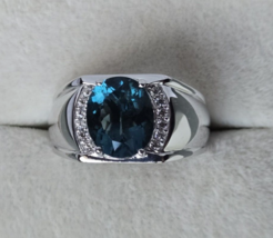 Men&#39;s Teal Fluorite / White Zircon Rhodium Over Sterling Ring, 5.58 ctw, Size 11 - $89.95