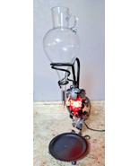 Vtg Austrian Wine Aerator Etched Glass Dispenser Wrought Iron Stand w/ L... - $146.99