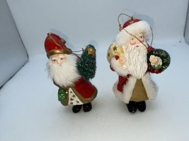 Santa Christmas Tree Ornaments Lot Of 2 VTG Painted Paper Machete Decoupage - $34.99