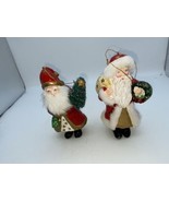 Santa Christmas Tree Ornaments Lot Of 2 VTG Painted Paper Machete Decoupage - $47.52 CAD