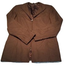 Linda Allard Women&#39;s Brown Wool Blend Long Zipup Blazer Jacket Size 8 Bust 39 In - £27.33 GBP
