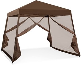 COOS BAY 10&#39; x 10&#39; Slant Leg Pop Up Canopy Tent w/ Mosquito Netting (64, Brown - £146.30 GBP