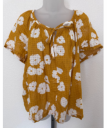 Gap Mustard Yellow Floral Short Flutter Sleeve Blouse Top Flowy XL Cotto... - $24.35 CAD