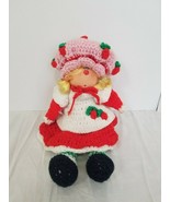 Vintage Knit Crochet Strawberry Shortcake Doll Plastic Head Soft Body EUC - $20.50 CAD