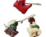 3 Ceramic Glazed Holiday Garden  Mini Ornaments Lot  3 Cardinal, Moose a... - $6.89