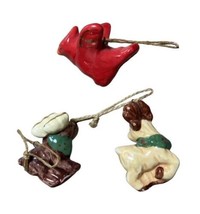 3 Ceramic Glazed Holiday Garden  Mini Ornaments Lot  3 Cardinal, Moose a... - $6.89