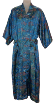 Double Peach Vintage Teal Jacquard Chinese Kimono Robe Size M - $69.99