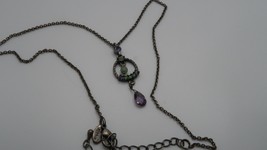 Vintage Silver Purple Geen LIA SOPHIA Necklace 18&quot;-20&quot; - £10.28 GBP