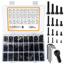 1680 Pcs M2 M3 M4 M5 Metric Hex Head Bolts And Nuts And Washers Set, Hex... - $30.93