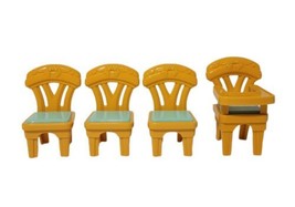 VTG Fisher Price Loving Family Dollhouse 3 Dining Chair + High Chair Tan Aqua  - £13.38 GBP