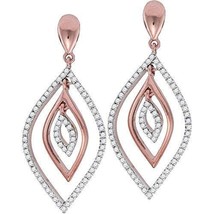 10kt Rose Gold Womens Round Diamond Nested Oval Dangle Earrings 3/8 Cttw - £398.04 GBP