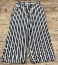 Old Navy Pants Blue White Striped Wide Leg Linen Blend Elastic Waist Large TALL - £11.92 GBP