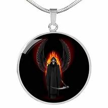 Express Your Love Gifts Santa Muerte Grim Reaper Necklace Circle Pendant Stainle - £44.17 GBP