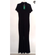 Ribbed Knit Jumpsuit Large New w Tags Zip Up Slimming Black Stretch Part... - £7.76 GBP