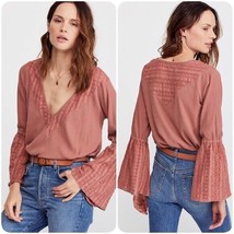 NEW Free People Parisian Nights Eyelet Bell Sleeve Tunic Top Blouse Sayluita S - £29.61 GBP