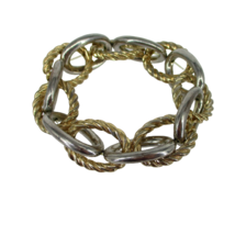 Stretch Bracelet Chunky Gold Rope and Stainless Steel Link Metal Womens Jewelry - £9.46 GBP