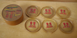 6 Vtg 60s Japanese Set Asian Wooden Handpainted Cocktail Drink Cocktail Coasters - £15.27 GBP