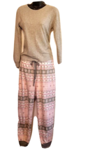 Lounge Wear siz SMALL Pink Fleece drawstring Pajama Pants Gray Thermal T... - £15.49 GBP