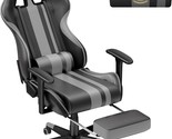 Soontrans Grey Gaming Chair With Footrest, Leather Ergonomic Gaming Chai... - $142.96