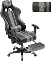 Soontrans Grey Gaming Chair With Footrest, Leather Ergonomic Gaming Chairs For - £101.87 GBP