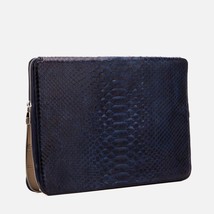 The Varese Navy Hand-Painted Python Leather 14” Laptop Portfolio image 4