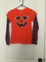 Girls Halloween Pumpkin Face Print Striped T-Shirt Size Large - £33.75 GBP