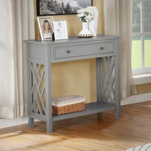 Coventry 32&quot; Wood Console Table In Gray With Drawer And Shelf. - $143.96