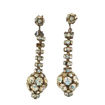 Vintage Disco Ball Round Cut Rhinestones Dangle Drop Earrings Silver Ton... - £48.25 GBP