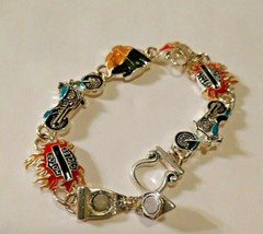 Vintage Motorcycle Charm Bracelet W/ Helmet, Jacket w/Magnetic Clasp-Excellent - £15.85 GBP