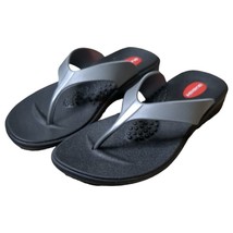 Okabashi Women&#39;s Flip Flop Sandals Black Silver Size M 9 3/4&quot; Long - £8.85 GBP