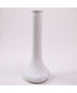 VINTAGE Tall Thin Milk Glass Flower Vase With Square Lines Texture Very ... - $9.28