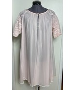 Vintage 1950s Vanity Fair Pink Chiffon Peignoir Robe Lace Sheer Babydoll XS - $513.51 MXN