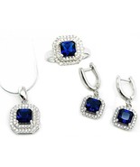 Sterling Silver 925 Royal Blue Sapphire CZ Jewelry Set Halo Pave Setting... - £53.79 GBP