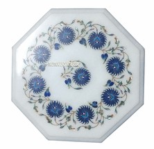 12&quot; Marble Decorative Mosaic Coffee Table Lapis Floral Inlaid Halloween Decor - £340.43 GBP